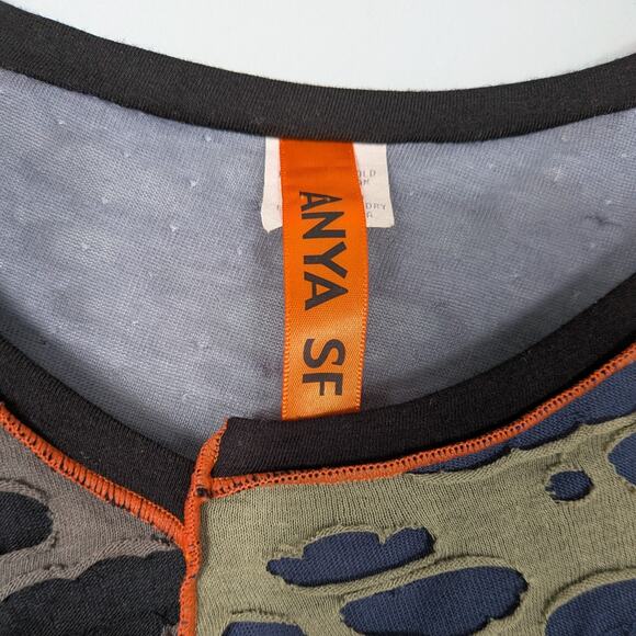 Vintage Tunic Top Patchwork Green Black Lagenlook Artsy Distressed Stripe Orange - Picture 11 of 12